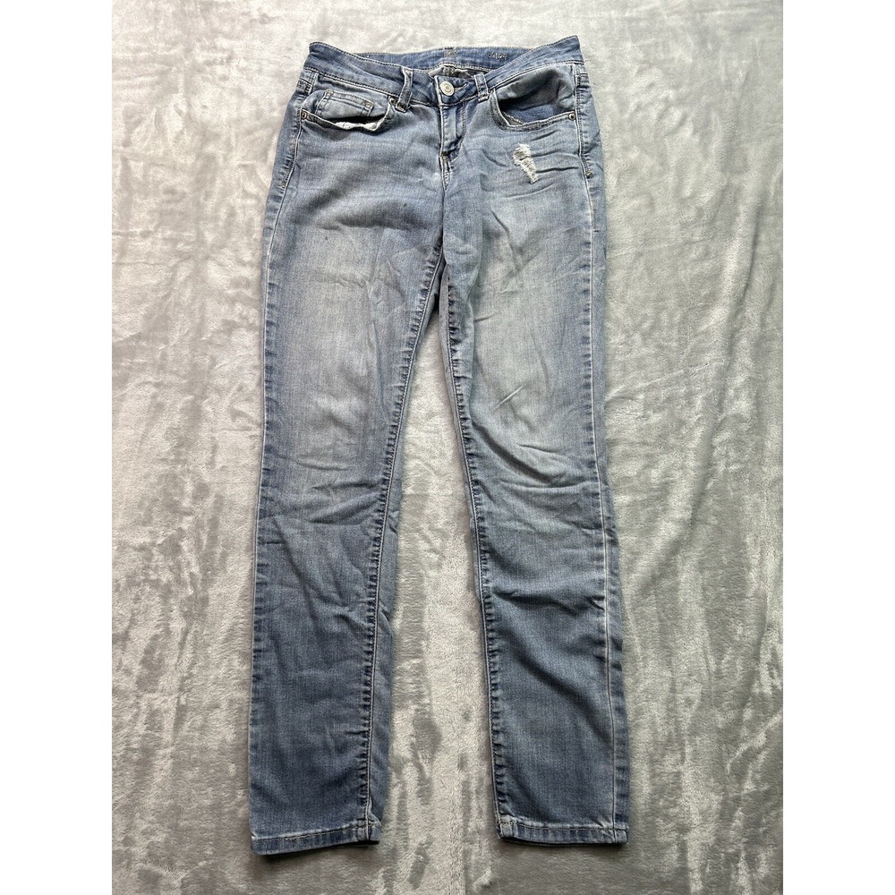 SO Womens Sz 3 Designer Jeans Blue Skinny Stretch Denim Low Rise Stain Ladies